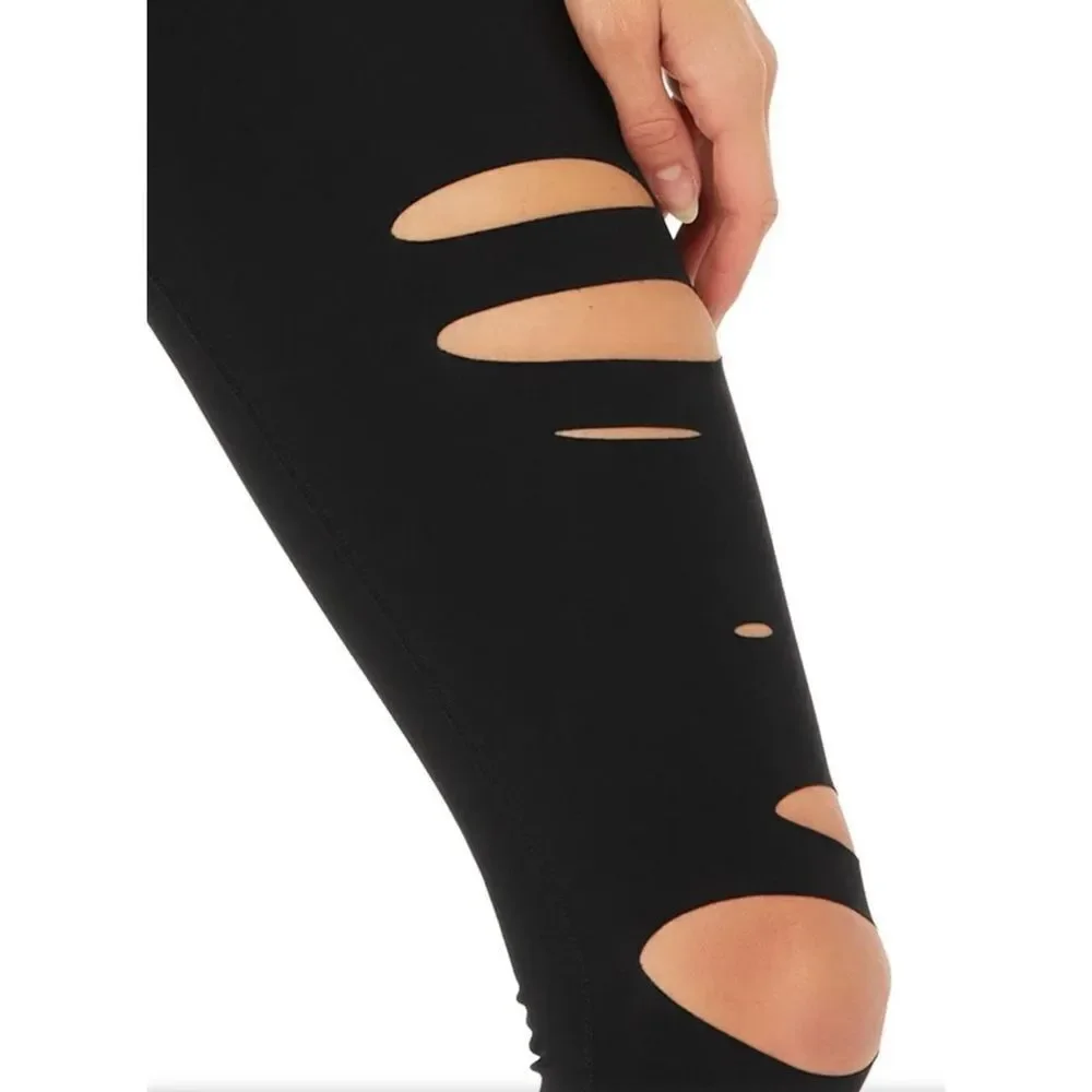 Alo High-Waist Ripped Warrior Legging Black Size Small